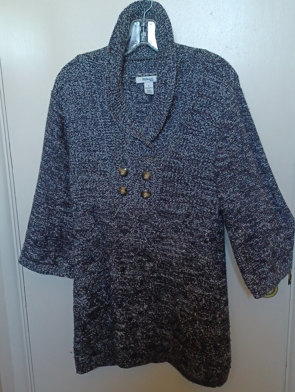 Unique style Tunic sweater Shawl Collar 4 button Infinity symbol knit bell sleev